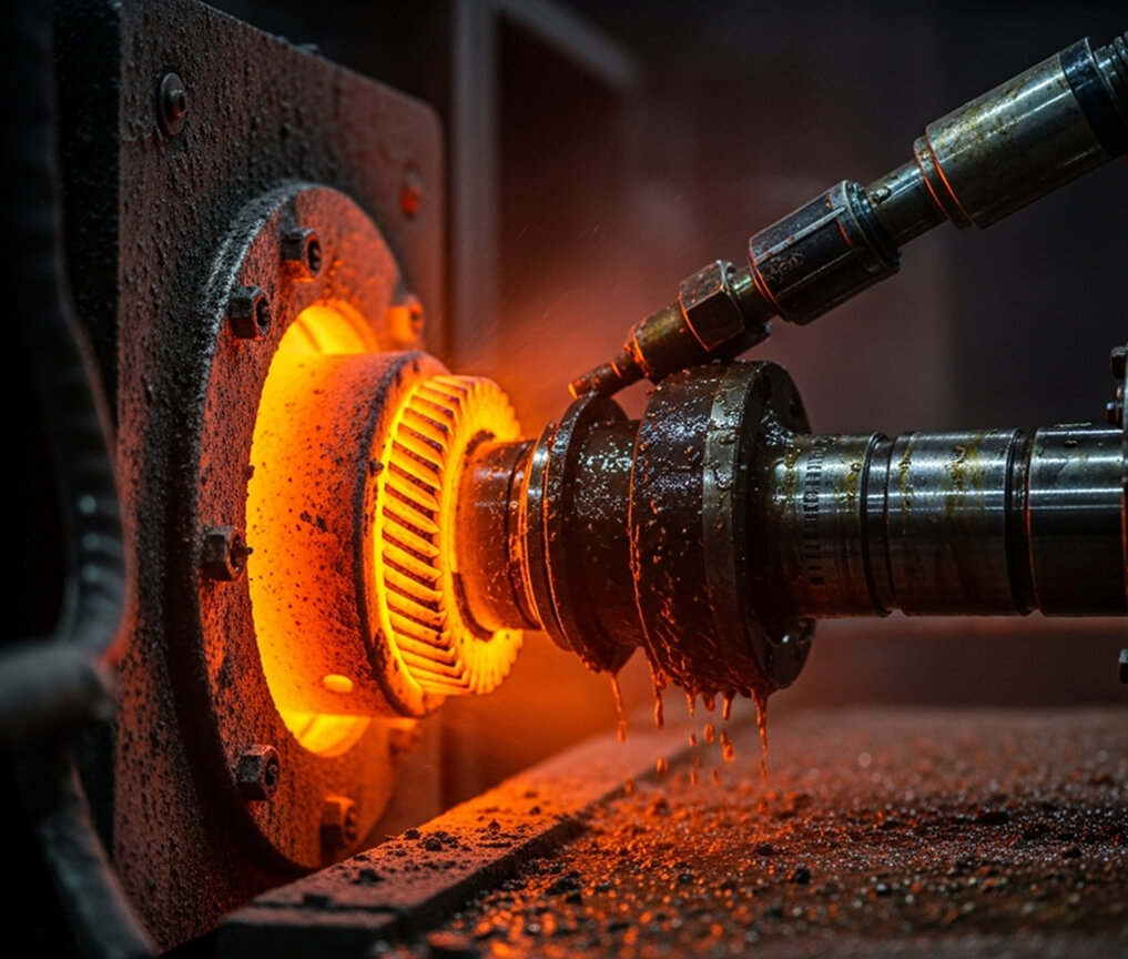 Red-hot machine part lubricated with oil